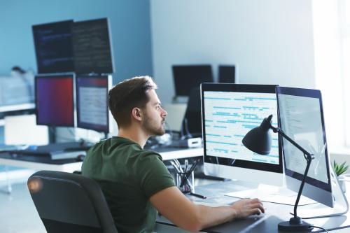 A data science student in an office
